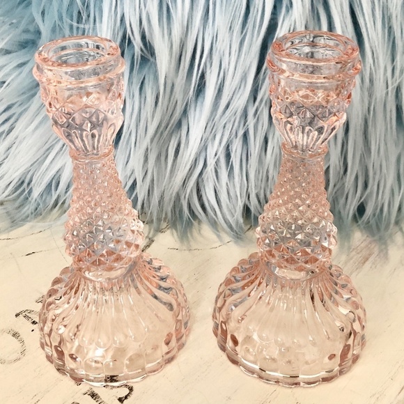 Candle Stick Holders, Taper, Pink, Glass, Set of 2, Very Nice Condition - Picture 2 of 7